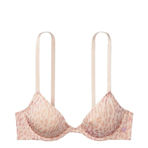 38C Victoria's Secret Unlined Demi Bra Smooth Silky Satin Ivory Leopard - Picture 3 of 8